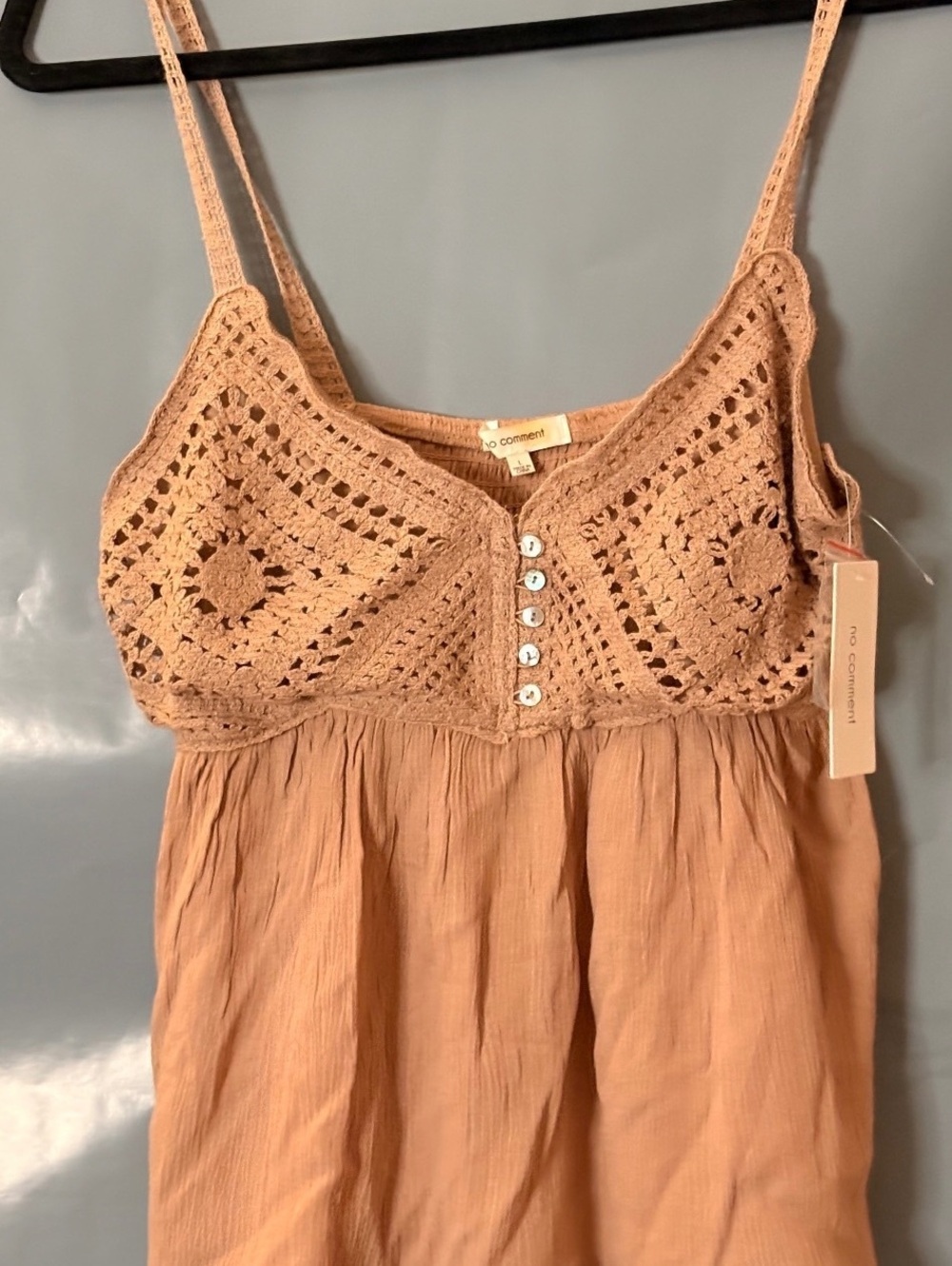 No Comment Crochet Knit Button Front Tank Top  Color Beige Womens Size Small